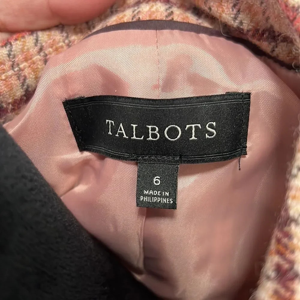 TALBOTS WOMENS PINK WOOL PLAID LONG SLEEVE SINGLE BREAST 2 BUTTON BLAZER SIZE 6 - Picture 7 of 8